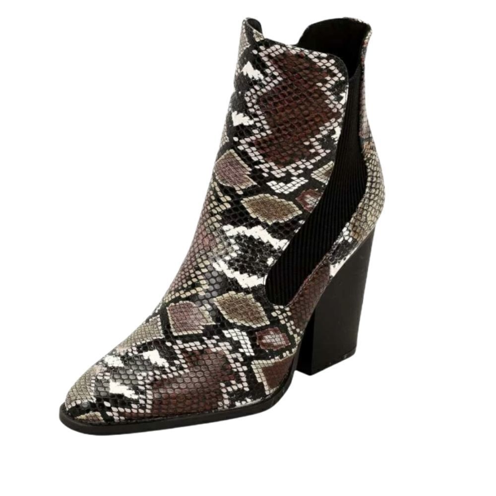 NWT Cupid Snakeskin Women's Pointed Blocked Heel Toe Boots Size 6.5